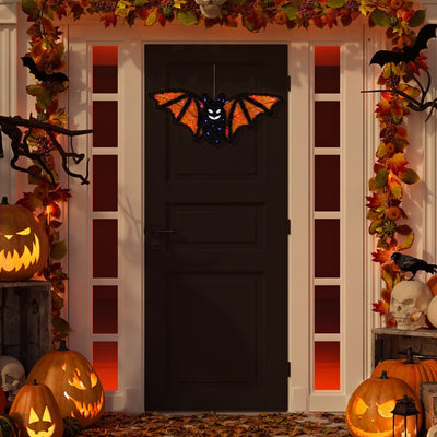 Product Image: 25" Black and Orange Lighted Bat Halloween Decoration with Purple LED Lights