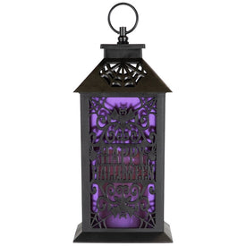 11" LED Lighted Bats "Happy Halloween" Candle Lantern - Black
