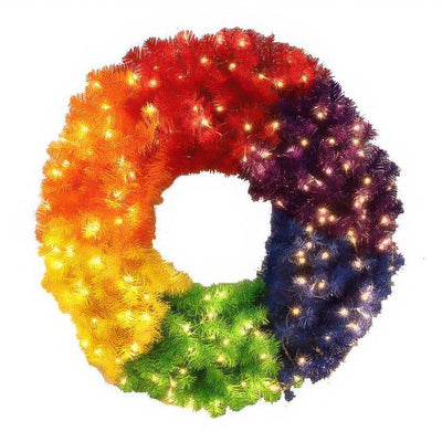 Product Image: 36" Pre-Lit Rainbow Wreath Artificial Christmas Wreath with 150 Clear Staylit Lights