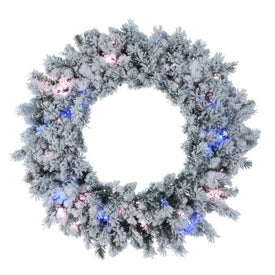 36" Pre-Lit Snowy Mountain Artificial Christmas Wreath with 100 Clear Standard Lights