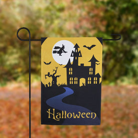 18" x 12.5" Haunted House with Flying Witch Halloween Outdoor Garden Flag