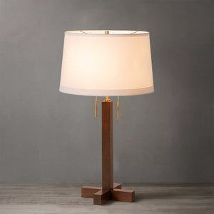 Table Lamp Swiss Cross Susan Frank 2 Lamp Dark Walnut/Weathered Brass White Cotton Linen Wood