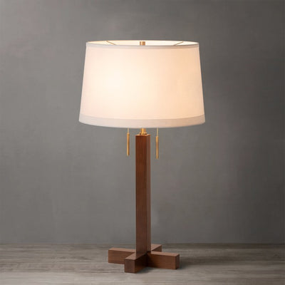 Product Image: Table Lamp Swiss Cross Susan Frank 2 Lamp Dark Walnut/Weathered Brass White Cotton Linen Wood