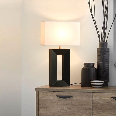 Product Image: Table Lamp Julie Susan Frank 1 Lamp Dark Walnut/Weathered Brass White Linen Rectangular Steel/Wood
