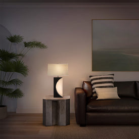 Table Lamp Mervyn Weitz Half Moon with Nightlight 1 Lamp Charcoal Gray/Brushed Nickel White Linen Rectangular Wood