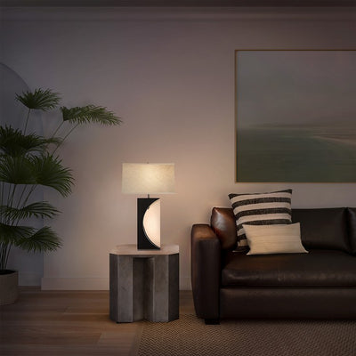 Product Image: Table Lamp Mervyn Weitz Half Moon with Nightlight 1 Lamp Charcoal Gray/Brushed Nickel White Linen Rectangular Wood