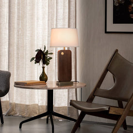 Table Lamp Laurel 1 Lamp Dark Walnut/Weathered Brass White Cotton Linen Steel/Wood