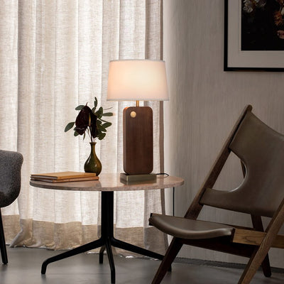 Product Image: Table Lamp Laurel 1 Lamp Dark Walnut/Weathered Brass White Cotton Linen Steel/Wood