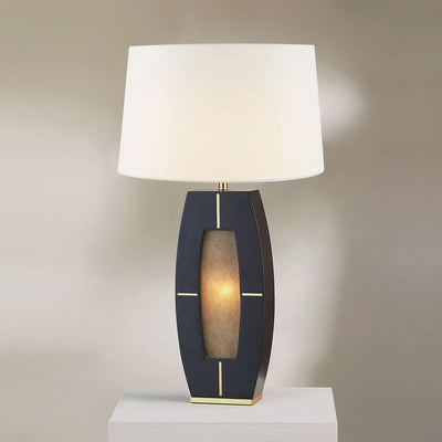 Product Image: Table Lamp Mervyn Weitz with Nightlight 1 Lamp Weathered Brass/Ebony White Cotton Linen Steel/Wood