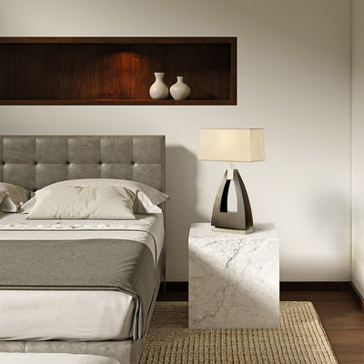 Product Image: Table Lamp Trina Jim Mcdonald 1 Lamp Pecan/Brushed Nickel White Linen Wood/Steel