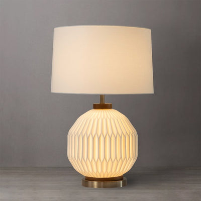 Product Image: Table Lamp Bone Porcelain Herve Saintonge with Nightlight 1 Lamp Weathered Brass/Bone White Linen Wood