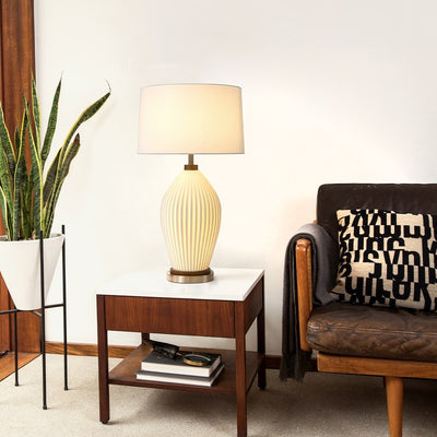 Product Image: Table Lamp Bone Porcelain Herve Saintonge with Nightlight 1 Lamp Weathered Brass/Bone White Linen Steel/Wood