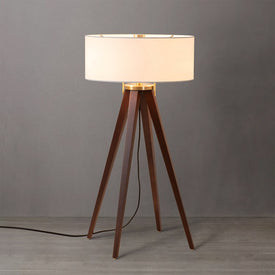 Table Lamp Quattro Herve Saintonge 1 Lamp Dark Walnut/Weathered Brass White Linen Wood