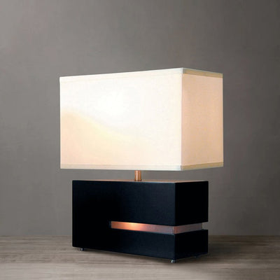 Product Image: Table Lamp Zen Michael Song with Nightlight 1 Lamp Ebony/Weathered Brass White Cotton Linen Wood