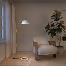 Floor Lamp Luna Bella Arc 1 Lamp Weathered Brass White Sculpted Steel