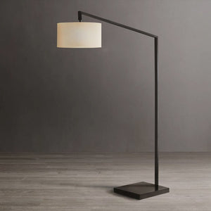 Floor Lamp Stretch Chairside Arc 1 Lamp Matte Black White Linen Steel