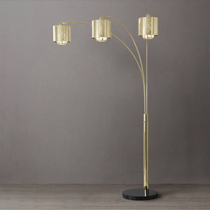 Floor Lamp Marilyn Arc 3 Lamp Weathered Brass Mylar and Crystal Steel