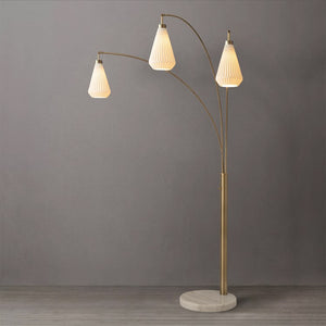 Floor Lamp Comcord Arc 3 Lamp Weathered Brass/Walnut Bone Porcelain Steel