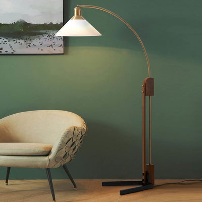 Product Image: Floor Lamp Melmar Arc 1 Lamp Weathered Brass/Walnut Lucite Cone Shaped Steel/Wood