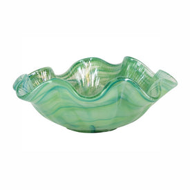 Bowl Onda Ruffled Round 48 Ounce Green Glass