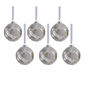 Christmas Ornament Gleaming Serenity Polka Dot 4 Inch Silver Glass 6PC