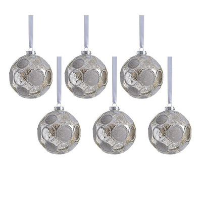 Product Image: Christmas Ornament Gleaming Serenity Polka Dot 4 Inch Silver Glass 6PC