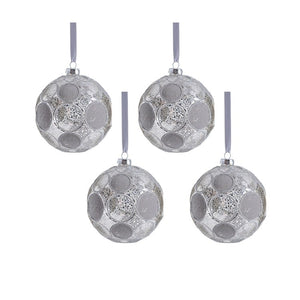 Christmas Ornament Gleaming Serenity Polka Dot 4-3/4 Inch Silver Glass 4PC
