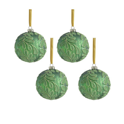 Product Image: Christmas Ornament Phyllon Beaded Leaf 4-3/4 Inch Green Glass 4PC