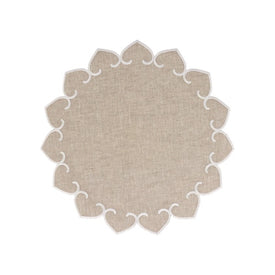 Placemat Tessuti White Stitching 15-1/2 Inch Tan Round 4PC