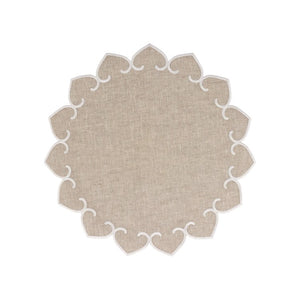 Placemat Tessuti White Stitching 15-1/2 Inch Tan Round 4PC