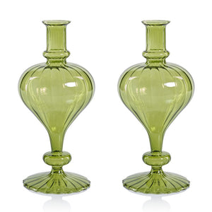 Vase Vellum Spiral Decorative 1 Set of 2 Green Borosilicate Glass