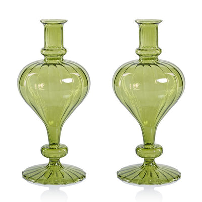 Product Image: Vase Vellum Spiral Decorative 1 Set of 2 Green Borosilicate Glass