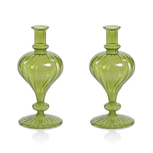 Vase Vellum Spiral Decorative 1 Set of 2 Green Borosilicate Glass