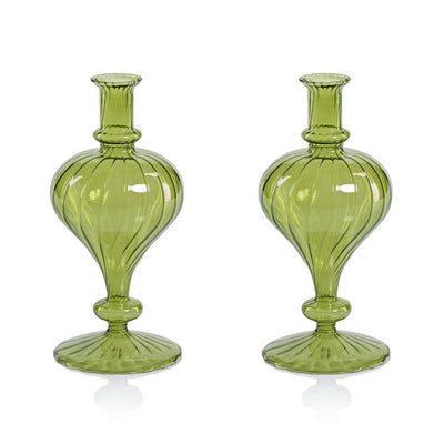 Product Image: Vase Vellum Spiral Decorative 1 Set of 2 Green Borosilicate Glass