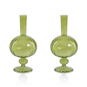 Vase Vellum Spiral Decorative 2 Set of 2 Green Borosilicate Glass