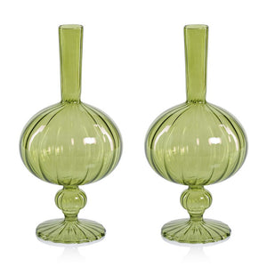 Vase Vellum Spiral Decorative 2 Set of 2 Green Borosilicate Glass