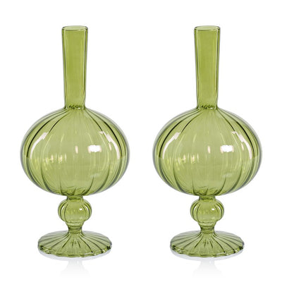 Product Image: Vase Vellum Spiral Decorative 2 Set of 2 Green Borosilicate Glass