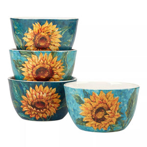 Bowl Set Golden Sunflowers Ice Cream 4PC 24 Ounce Multicolored