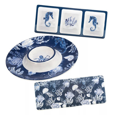 Product Image: Chip and Dip Set Sea Life Hostess 3PC Multicolored Melamine