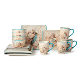 Dinnerware Set Escape to the Sea 16PC Multicolored Ceramic
