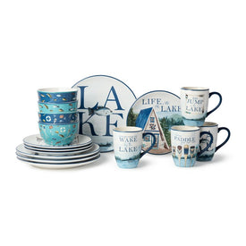 Dinnerware Set Wake At The Lake 16PC Multicolored Ceramic