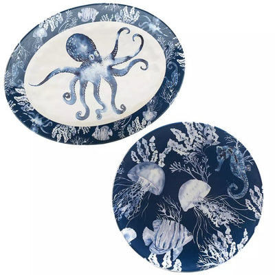Product Image: Platter Set Sea Life 2 Piece Blue/White Melamine