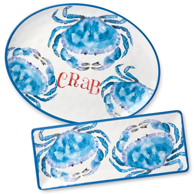 Product Image: Platter Set Beach House Crab 2 Piece Blue/White/Red Melamine