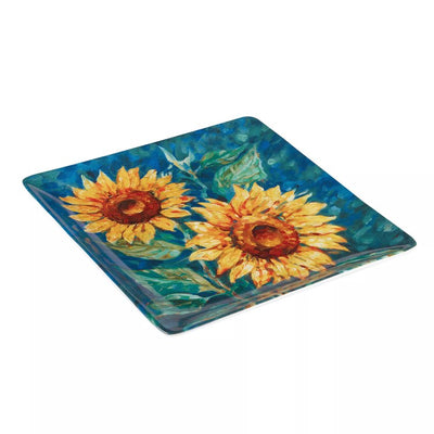 Product Image: Platter Golden Sunflowers Paul Brent Square Multicolored Earthenware