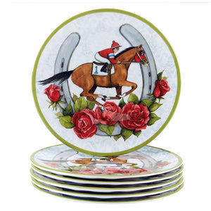 Salad Plate Set Derby Day at the Races 6 Piece Multicolored Melamine