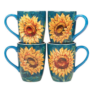 Mug Set Golden Sunflowers Paul Brent 4 Piece 20 Ounce Multicolored
