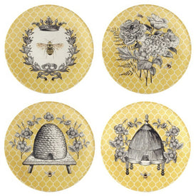 Salad Plate Set French Bees 4 Piece Multicolored Earthenware