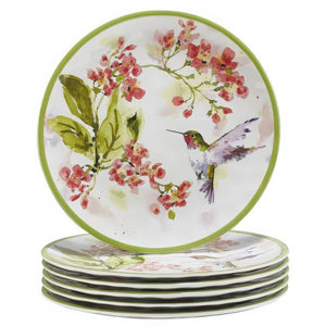 Salad Plate Set Hummingbirds 6 Piece Multicolored Melamine
