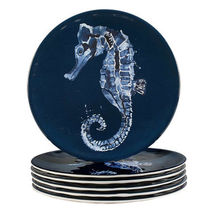 Salad Plate Set Sea Life 6 Piece Blue Melamine