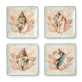 Salad Plate Set Escape to the Sea 4 Piece Multicolored Ceramic